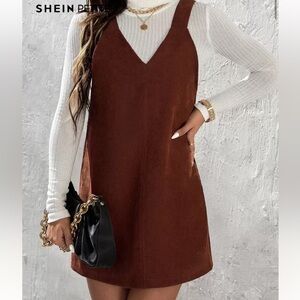 SHEIN Brown V-Neck Mini Dress
